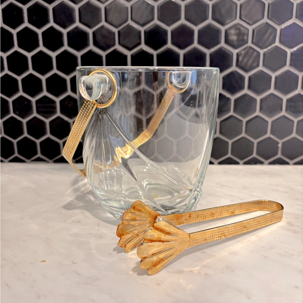 Made in Italy Antique Glass Ice Bucket & Tongs